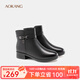 奧康（Aokang）官方女鞋 冬季時(shí)尚保暖加絨媽媽棉鞋短筒真皮舒適百搭牛皮短靴女 黑色 1244021056 40