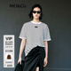 MO&Co.針織衫春夏含亞麻棉紗黑白條紋輕薄寬松短袖圓領(lǐng)上衣航海系 白黑條色 L 170