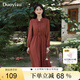 朵以（Duoyi）2025秋季新款新中式優(yōu)雅純色溫柔盤(pán)扣立領(lǐng)連衣裙收腰A字裙子 安可拉紅 M