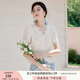 香影v領(lǐng)淺藍(lán)色上衣女夏短袖2025新款蕾絲拼接氣質(zhì)法式正肩t恤小衫 米白 M 160/84A/95-110斤
