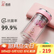 希諾抗菌玻璃杯雙層透明水杯女高顏值過(guò)濾泡茶杯子X(jué)N-1952粉色 220mL