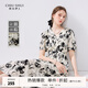 秋水伊人國風(fēng)水墨印花V領(lǐng)連衣裙夏季新款女復(fù)古顯瘦中長裙 本色 XL