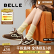 百麗（Belle）流心糖復古撞色阿甘鞋女2025秋新商場(chǎng)款運動(dòng)風(fēng)休閑鞋E7H1DCM5 棕色 3.5CM增高 36