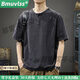 Bmuvlss高端品牌男裝2025夏季亨利領(lǐng)短袖T恤男寬松休閑純棉百搭半袖體恤 黑色 L 體重120-135斤