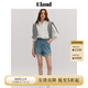 ELAND衣戀牛仔短褲女卷邊褲腳收腰直筒褲夏新款 淺牛仔色(56)L/Indigo M