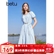 百圖betu女裝2025夏季新款連衣裙浪漫海鹽藍燈籠袖腰帶裙子女2503T92 淺蘭 M