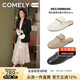 康莉（COMELY）羊皮穆勒鞋女2025年春季圓頭平底復古樂(lè )福包頭半拖鞋 英倫黑  38 