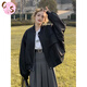 CS.LION黑色短款外套女2025春秋新款oversize棒球服夾克外套學(xué)生工裝上衣 黑色  L 110-125斤