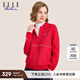 ELLE ACTIVE 棒球領(lǐng)夾克外套女裝秋季時(shí)尚百搭簡(jiǎn)約花卉印花運(yùn)動(dòng)休閑通勤外套 紅色 2XL