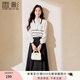 香影假兩件馬甲襯衫疊穿拼接針織衫女長(zhǎng)袖2025秋裝新款飄帶領(lǐng)上衣 米色 S