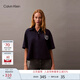 Calvin KleinJeans25夏季女士學(xué)院風(fēng)ck盾牌刺繡落肩五分袖T恤POLO衫47B209G RNV-藏藍(lán) M