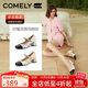 康莉（COMELY）高跟瑪麗珍鞋女春季粗跟圓頭拼接小香風(fēng)時(shí)尚單鞋 米白色/黑色 37 