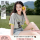 香影【小熊奇遇T】灰色短袖t恤女夏2025新款寬松落肩撞色刺繡上衣 熔巖灰色 M 160/84A/95-110斤