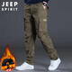 JEEP SPIRIT吉普工裝褲男秋冬季直筒休閑褲男士寬松多口袋男褲 軍綠 XL