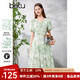 百圖betu女裝夏季新款【薄荷曼波】新中式V領(lǐng)印花連衣裙女2405T78 綠色 L
