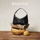 BAGTREE包包樹(shù)月枕包頭層植鞣牛皮通勤單肩包新款手提斜挎腋下包枕頭女包 檀黑色 贈斜挎延長(cháng)肩帶 高級小眾