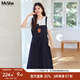 MsShe【假兩件仿牛仔連衣裙】大碼女裝2025夏季胖mm巨顯瘦a字裙子 藏青藍色現貨 3XL