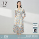 玖姿（JUZUI）碎花連衣裙女裝春款法式圍裹式茶歇裙 花米黃 XL