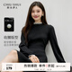 秋水伊人法式針織連衣裙冬季新款女裝收腰赫本風氣質(zhì)款長裙 黑色 S