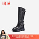 艾今（IIJIN）2024新款9.5cm厚底內(nèi)增高靴子超輕時(shí)髦真皮長(zhǎng)筒騎士靴女YF568ASWQ 黑色 35