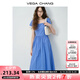 VEGA CHANG法式連衣裙女2025新款夏方領(lǐng)泡泡袖高腰抽褶顯瘦長(zhǎng)裙子 寶石藍(lán) S