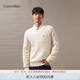 Calvin KleinJeans秋冬男士休閑通勤ck刺繡V領絞花純棉打底衫針織衫J326795 YBI-牛乳白 L