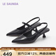 萊爾斯丹【夢(mèng)幻芭比】夏季簡(jiǎn)約粉紅中跟細跟后空涼鞋女鞋瑪麗珍51403 黑色 BKL 37