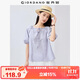 佐丹奴短袖襯衫女純棉府綢綁帶壓褶插肩法式圓領(lǐng)氣質(zhì)小衫13345305