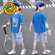 G.DUCKKIDS兒童裝男童夏裝套裝新款中大童男孩衣服夏季韓版洋帥氣短袖五分褲 藍色 110 建議身高100-110cm年齡4-5歲