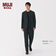 無印良品（MUJI）男式 易干彈力泡泡紗無褶褲 男士長褲子休閑褲西褲春夏男裝25年 黑色 L (175/88A)
