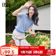 歐莎（OSA）菱格提花針織衫短袖女高端夏季冰絲薄款上衣2025洋氣女裝 灰藍色 M