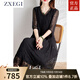 ZXEGI高檔重磅桑蠶絲100%連衣裙女夏季時(shí)尚黑色重工刺繡真絲裙子女 黑色 2XL （121-135斤）