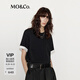 MO&Co.短袖T恤金銀蔥棉質圓領撞色卷邊寬松 黑色 XS 155