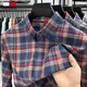 TOME BORNEK撞色格子純棉磨毛大碼長(cháng)袖襯衫男秋冬商務(wù)休閑中年爸爸裝襯衣 輕奢高端藍紅格 L -175