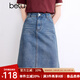 百圖betu女裝夏季新款半身裙高腰收腹小A裙牛仔半身裙女2403T72 牛仔色 M