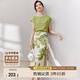 尚都比拉短袖t恤印花半裙套裝時(shí)尚洋氣兩件套氣質(zhì)型夏季女裝 綠配花色 L 