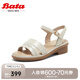 Bata時裝涼鞋女2025夏季商場新款百搭羊皮粗跟一字帶涼鞋AOE10BL5 米白 39
