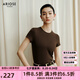 艾諾絲雅詩【商場(chǎng)同款】2025秋季新品修身百搭短袖顯瘦T恤上衣女40716159 紅棕色 L