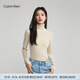 Calvin Klein Jeans秋冬女士簡(jiǎn)約ck刺繡舒適羊毛混紡打底針織衫毛衣ZW02292 ACF-米白色 XS