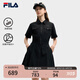 FILA 斐樂官方女裝梭織工裝連衣裙2025夏季新款時尚涼感防曬收腰裙子 正黑色-BK M 165/84A/M