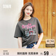 森馬（Semir）短袖t恤女中長(cháng)款萌寵花上衣25夏透氣吸濕寬松套頭衫109325100005