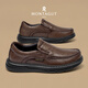 夢(mèng)特嬌高端男鞋 秋冬新款頭層牛皮商務(wù)樂(lè )福鞋 軟底輕便休閑皮鞋一腳蹬 棕色 41