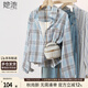 她池長(cháng)袖襯衫2025夏裝新款女裝通勤學(xué)院風(fēng)休閑翻領(lǐng)格紋襯衣