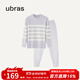 ubras【劉雯同款】慕斯絨條紋保暖加絨家居服套裝女加厚加絨睡衣冬季女 女款圓領(lǐng)-柔灰紫色 M