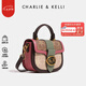CHARLIE&KELLI CK品牌插帶復(fù)古馬鞍包撞色單肩手提斜挎包包女包情人節(jié)禮物女 玫粉色【京倉(cāng)配送 贈(zèng)禮袋】