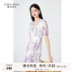 秋水伊人泡泡袖連衣裙夏季新款女裝V領(lǐng)優(yōu)雅碎花田園裙子 紫色 M