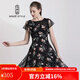 名師路碎花連衣裙新款夏短袖收腰氣質(zhì)淑女韓版中長(cháng)款雪紡裙 荷葉邊短袖雪紡16 XL