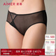愛(ài)慕女蕾絲網(wǎng)紗棉質(zhì)底襠中腰平角內褲 宮羽AM23A361黑色165