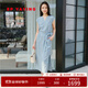 EP雅瑩女裝 100%亞麻飛飛袖高智感通勤V領(lǐng)收腰連衣裙 2025新款4145A 藍色 M