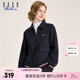 ELLE ACTIVE 寬松百搭夾克外套女裝秋季大口袋簡約通勤撞色顯瘦翻領外套女 藏青色 L